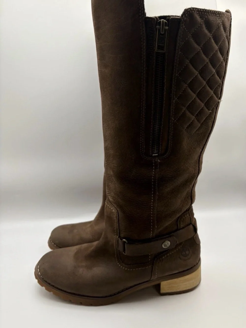 Timberland Earthkeepers Suede Equestrian Tall Boots 6.5 Brown Quilted Waterproof